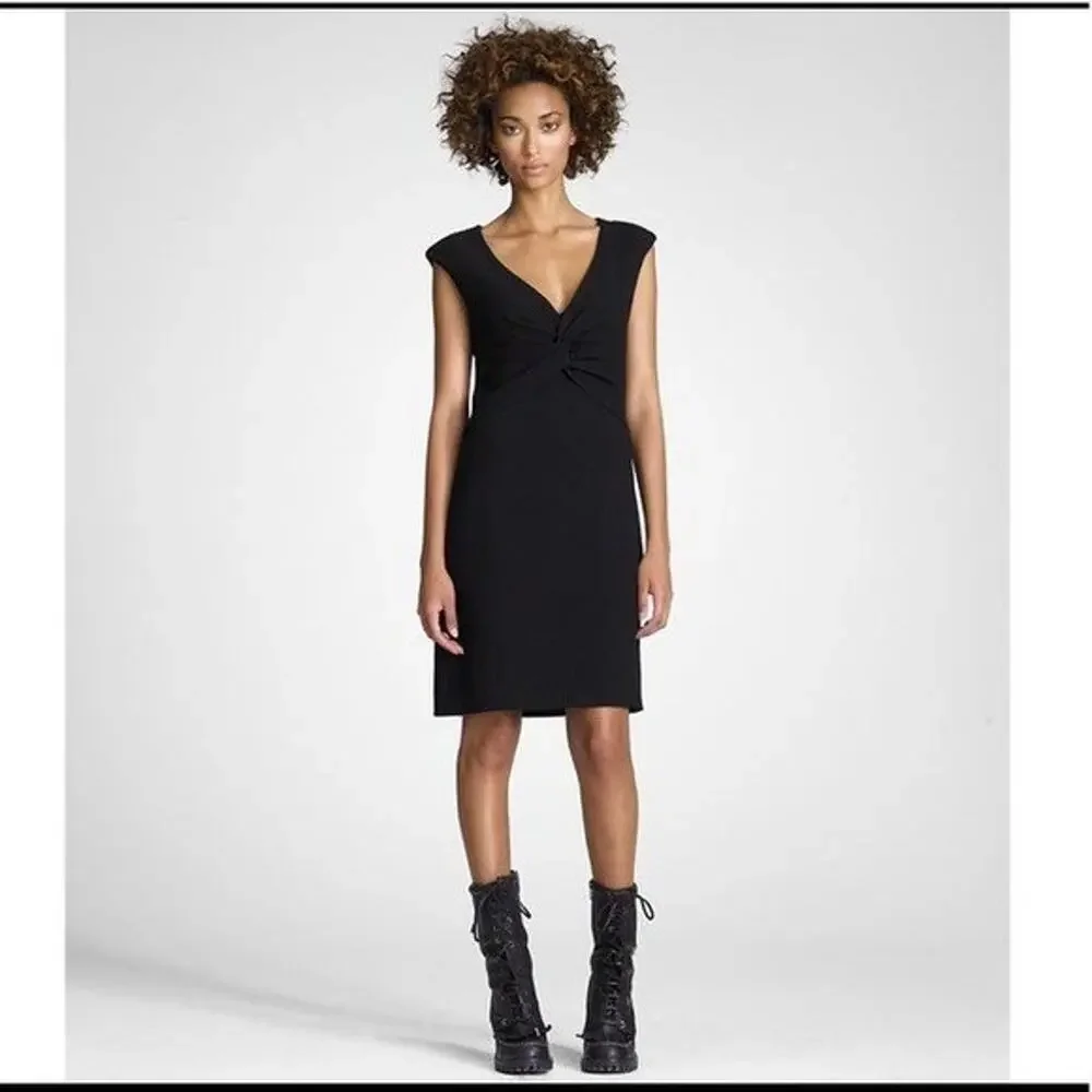 TORY BURCH Patrice Wool Crepe Dress Black Sheath Sleeveless Twist Front V neck 8